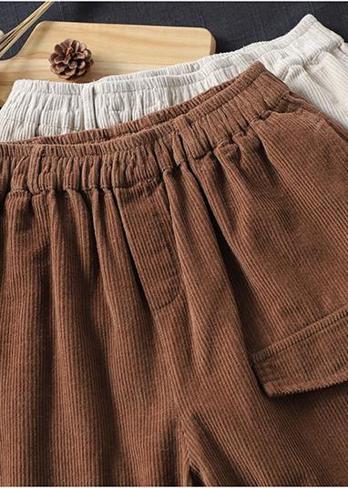 French Spring Trousers Beige Inspiration Elastic Waist Pockets Pant