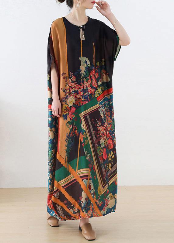 Art Blue Print Loose Asymmetrical Design Vacation Summer Chiffon Dress
