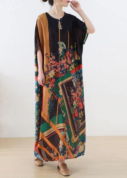 Art Blue Print Loose Asymmetrical Design Vacation Summer Chiffon Dress
