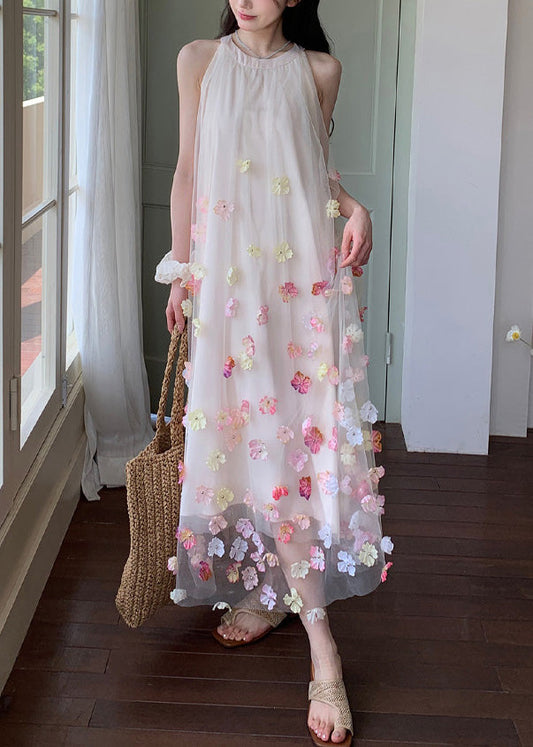 Apricot Oversized Decorated Tulle Holiday Dresses Sleeveless