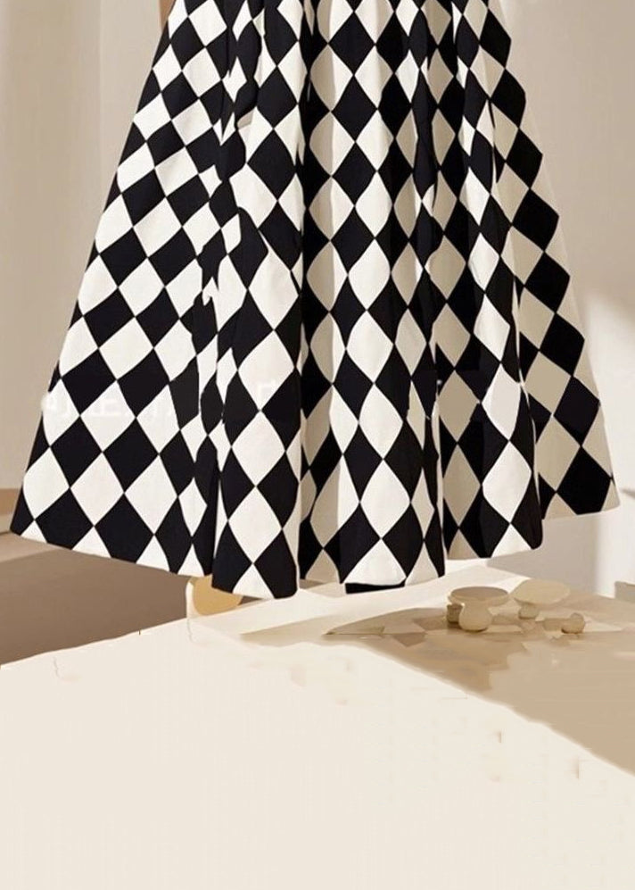 French Plaid High Waist Cotton a Line Skirts Summer