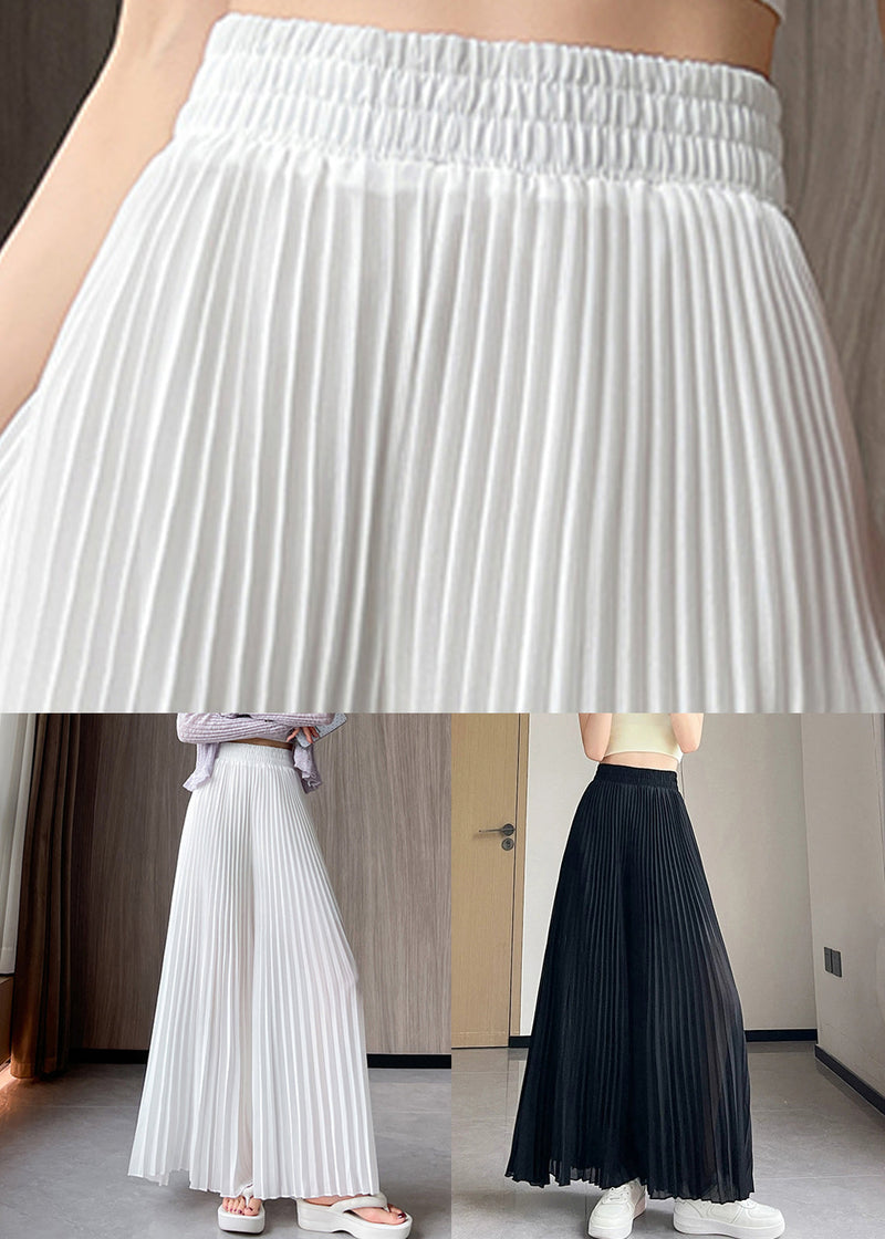 Black Chiffon Summer Wide Leg Pants Elastic Waist