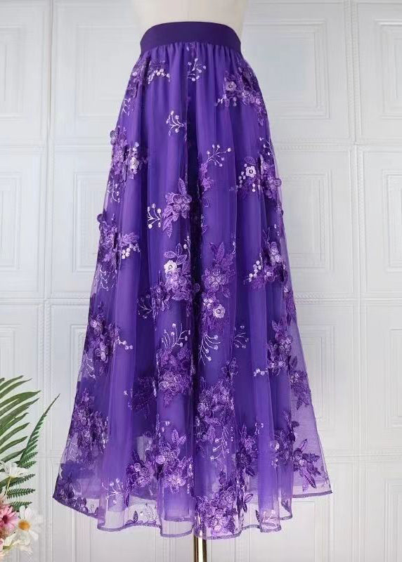 Coffee Embroidered High Waist Tulle Skirts Spring