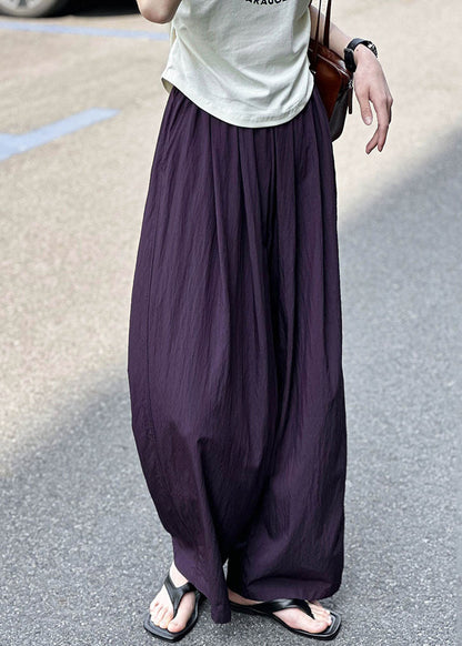Purple Pockets Elastic Waist Cotton Pants Summer