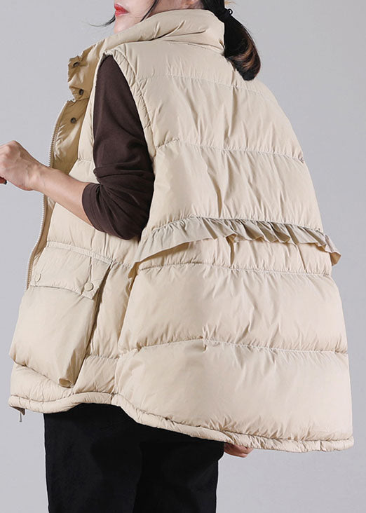 Organic Khaki Zippered Duck Down Sleeveless Down Vest