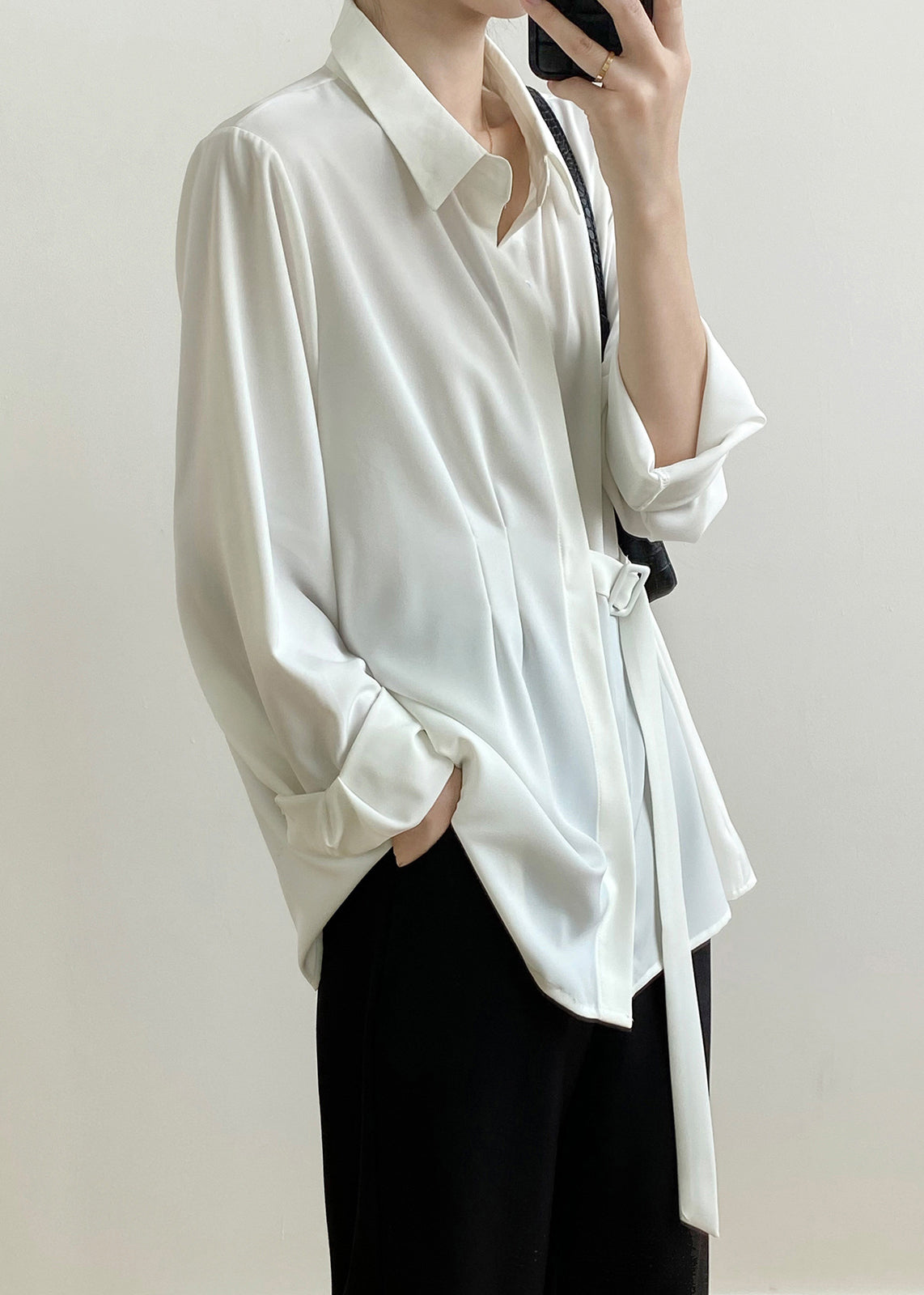 Caramel Peter Pan Collar Lace Up Loose Shirt Top Fall