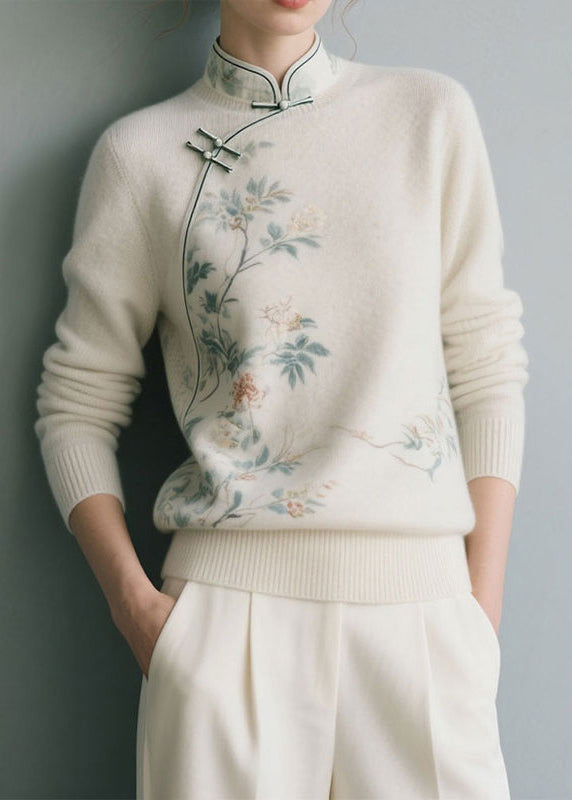 White Thick Knit Sweater Stand Collar Winter