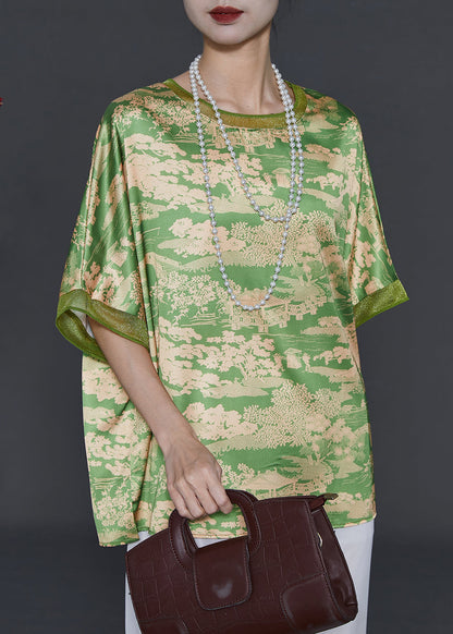 Grass Green Oversized Print Chiffon Top Summer