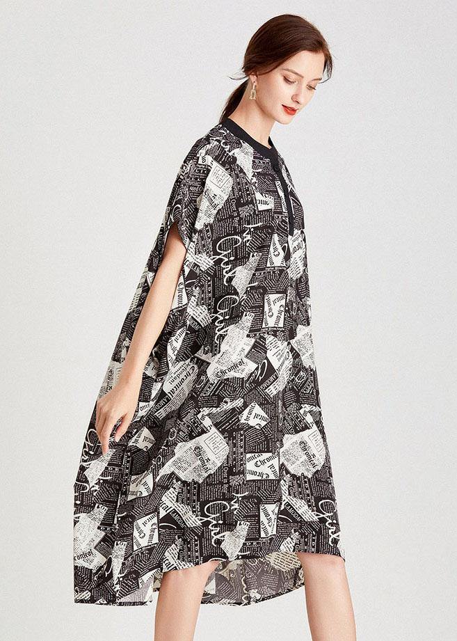 Fine Newspaper Print Low High Design Button Pockets Summer Maxi Dresses