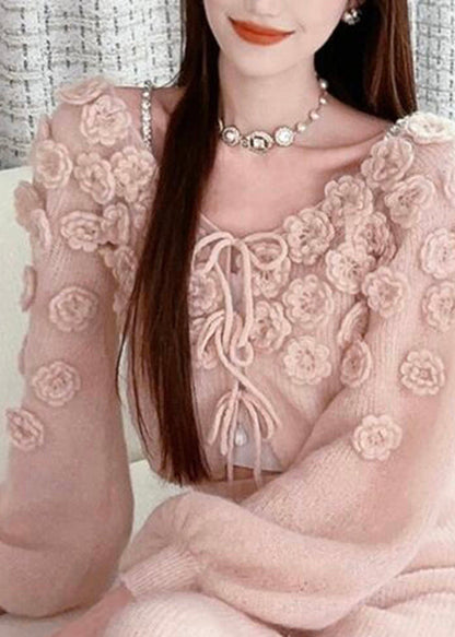 Pink Lace Up Knit Sweaters Fall