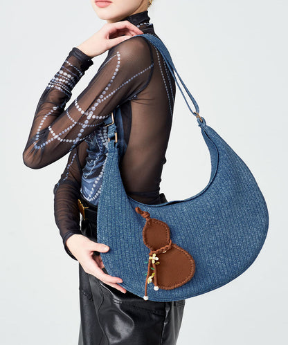 Retro Denim Blue Durable Pendant Cotton Hobo Bag