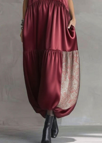 Mulberry Sequins Patchwork Silk Long Dress Sleeveless