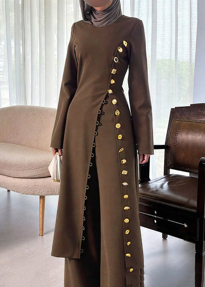 Slim Fit Coffee O-neck Patchwork Button Trench Coats Fall