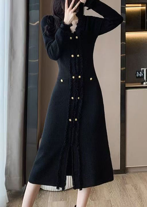 Apricot V Neck Knit Sweater Dress Winter