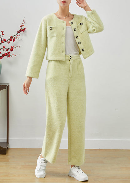 Fluorescent Green Thick Fuzzy Fur Fluffy Two Piece Set Outfits Fall