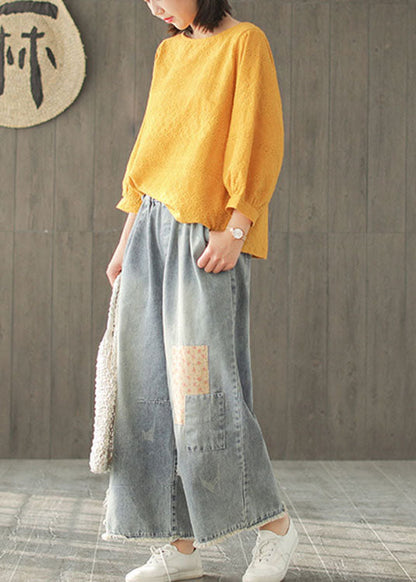 Diy Yellow Hollow Out Embroideried Fall Long Sleeve Tops