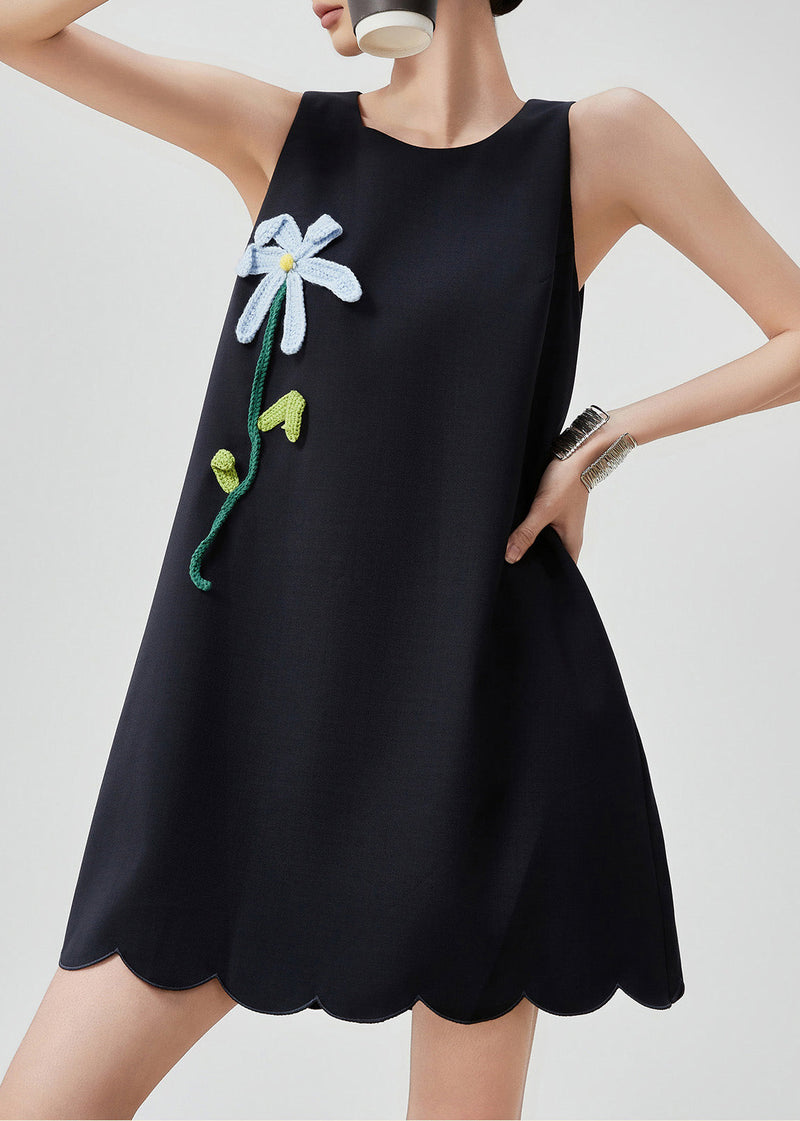 Stylish Black O-neck Mid Dress Sleeveless