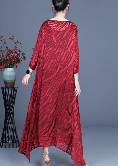 Red Two Piece Spring Silk Asymmetrical Design Dress With Suspender Skirt