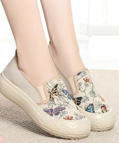 Jacquard Flat Feet Shoes Beige Cotton Fabric