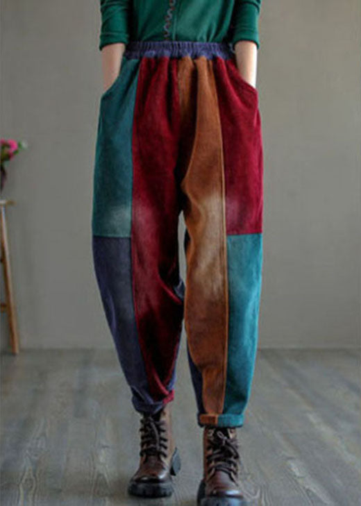 Colorblock Thick Corduroy Patchwork Fall Pants