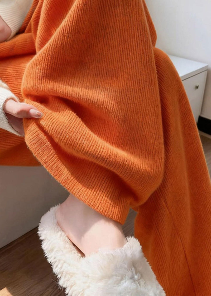 Orange High Waist Corduroy Wide Leg Pants Fall