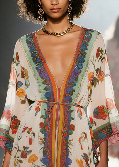 Oversized Print Low High Design Chiffon Beach Dresses Summer