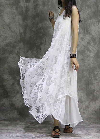 White Asymmetrical Silk Vacation Dresses Sleeveless