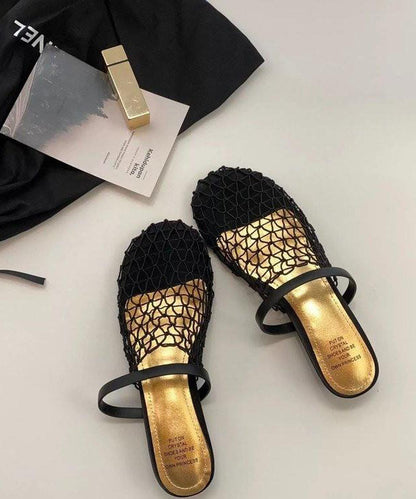 Black Hollow Out Breathable Splicing Slide Sandals