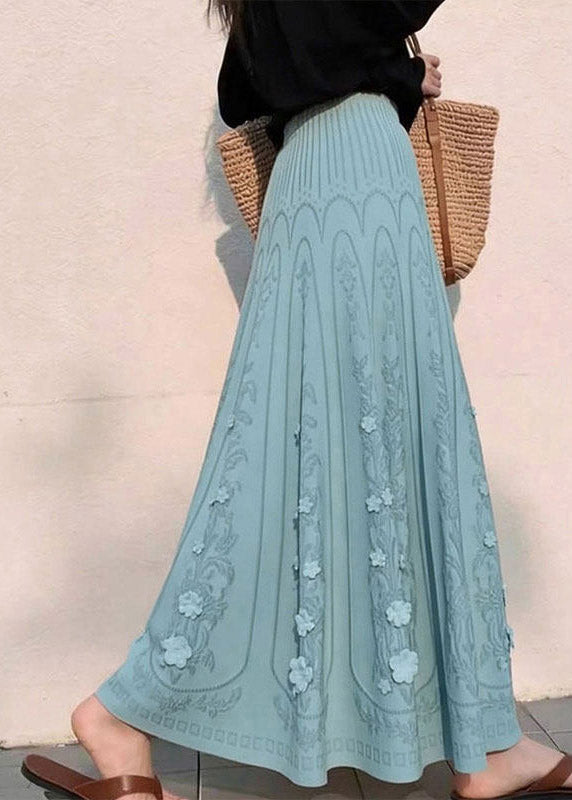 Blue Elastic Waist a Line Skirts