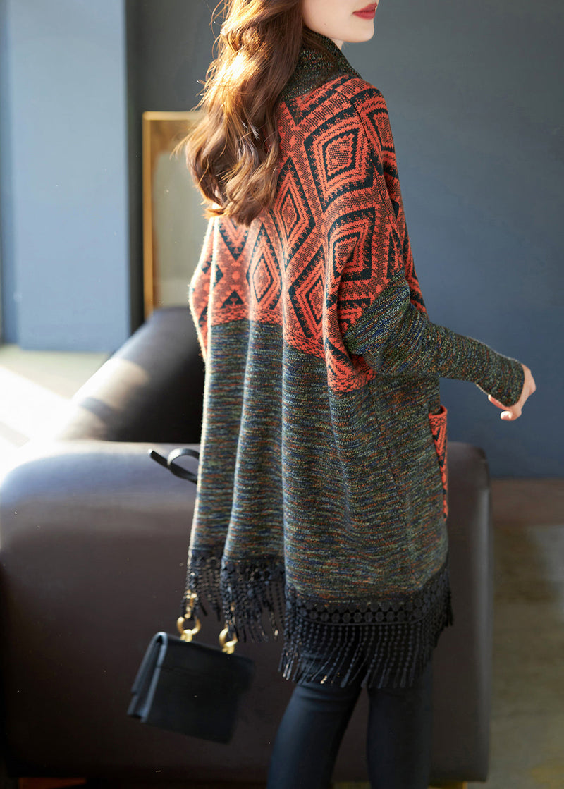 Orange Tasseled Patchwork Knit Dress Spring