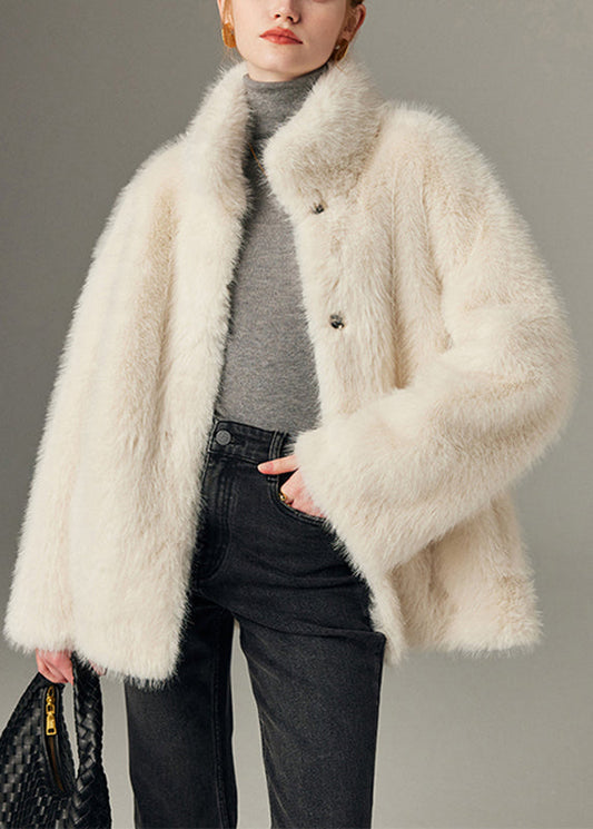White Patchwork Warm Leather and Fur Coats Winter