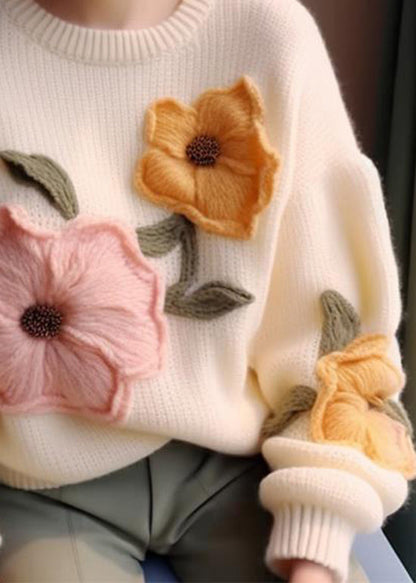 White O Neck Knit Sweater Tops Fall