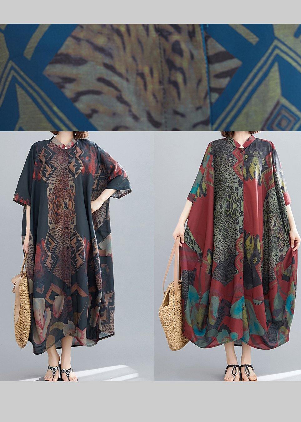 Classy Stand Collar Summer Dresses Ideas Black Abstract Pattern Long Dresses