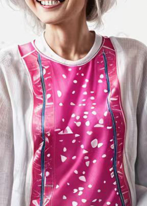 Rose Patchwork Print Fake Two Pieces Tops Long Sleeve