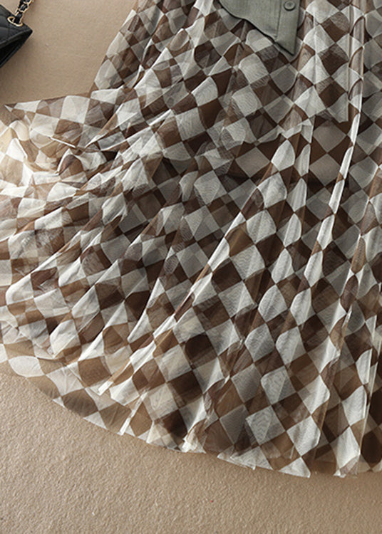Natural High Waist Tulle Plaid Skirts Spring