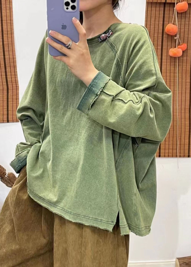 Green V Neck Side Open Pocket Patchwork Tops Spring