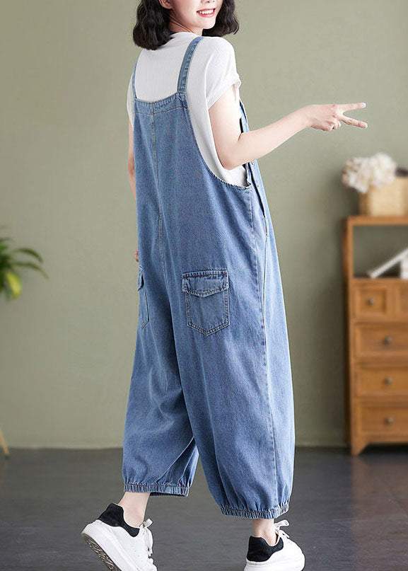 Blue Patchwork Denim Overalls Jumpsuit Summer