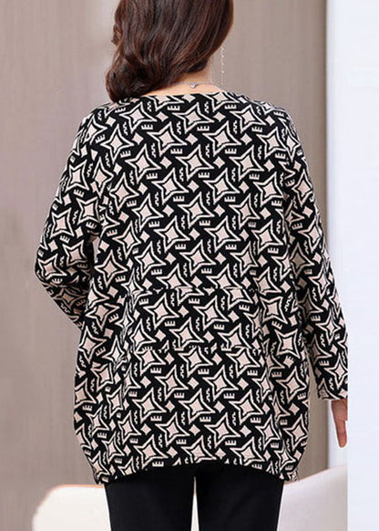 Red O-neck Print Top Long Sleeve