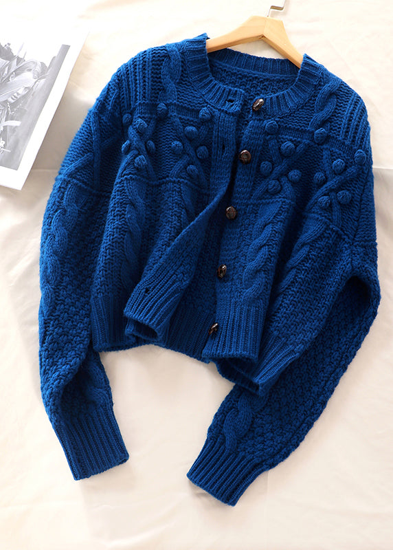 Blue Button Knit Sweater Coat Spring