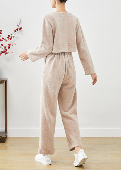 Khaki Silm Fit Warm Fluffy Two Pieces Set Fall