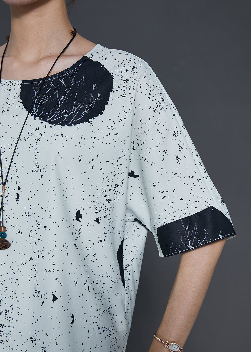 Modern White Oversized Print Chiffon Two Pieces Set Summer