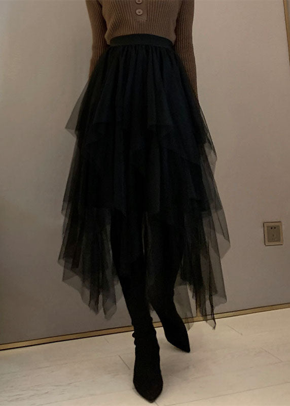 Boutique Black Asymmetrical Tulle Skirts Spring