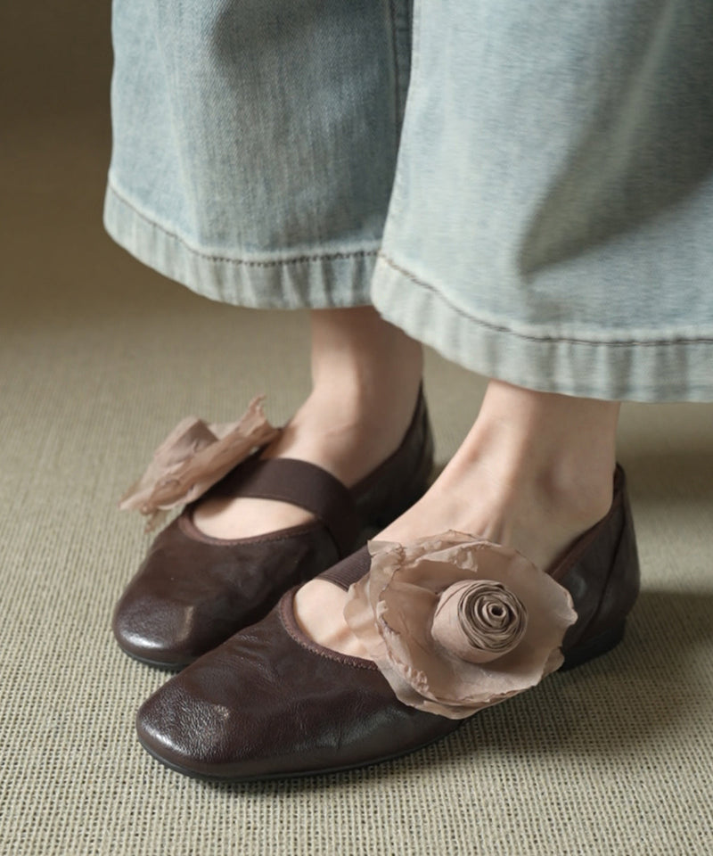 Splicing Flats Brown Cowhide Leather