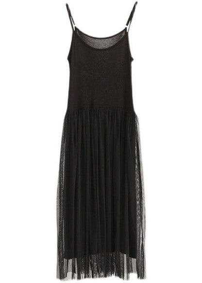 Black Tulle Patchwork a Line Sleeveless Fall Dress