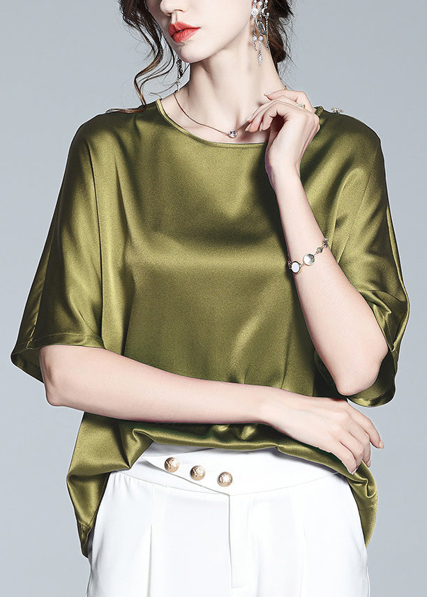 Brief Green O-neck Silk T Shirt Half Sleeve