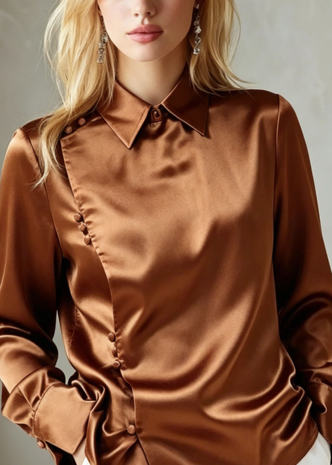 New Peter Pan Collar Button Silk Shirts Top Fall