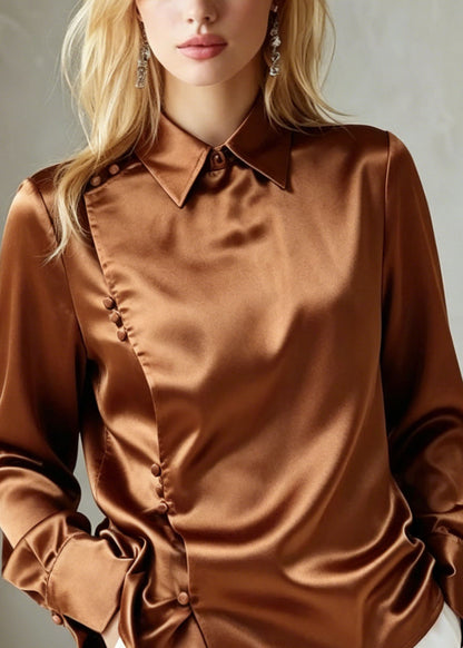New Peter Pan Collar Button Silk Shirts Top Fall