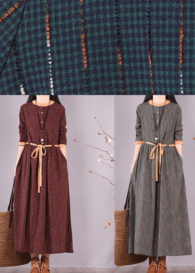 O Neck Tie Waist Spring Quilting Dresses Work Black Striped Maxi Dresses