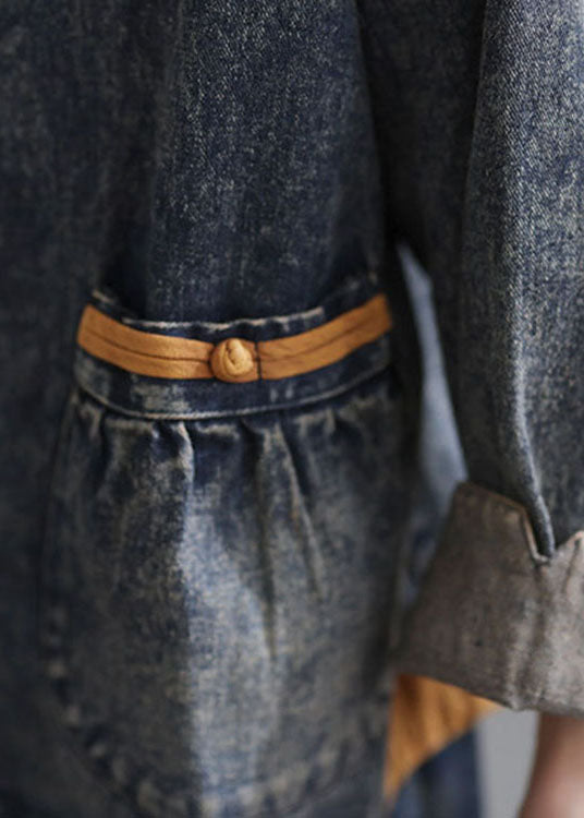 Italian Blue Stand Collar Button Denim Jackets Spring