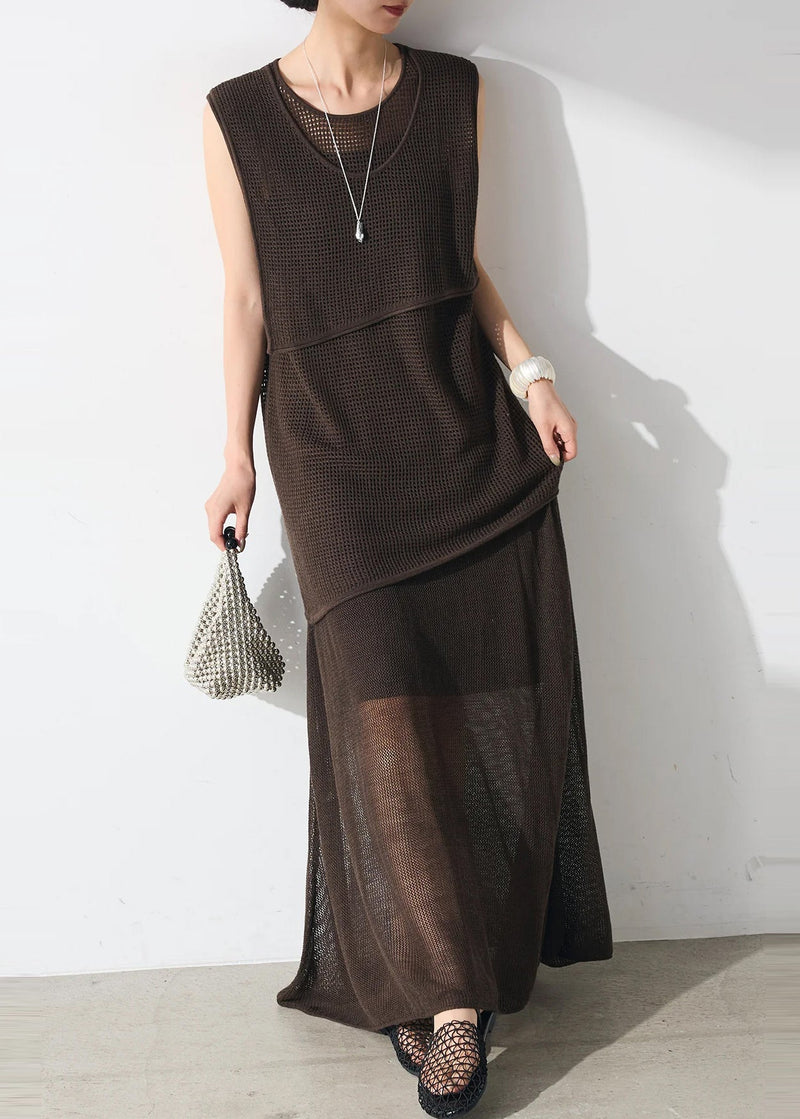 Chocolate Asymmetrical Tulle Two Piece Set Clothing Summer